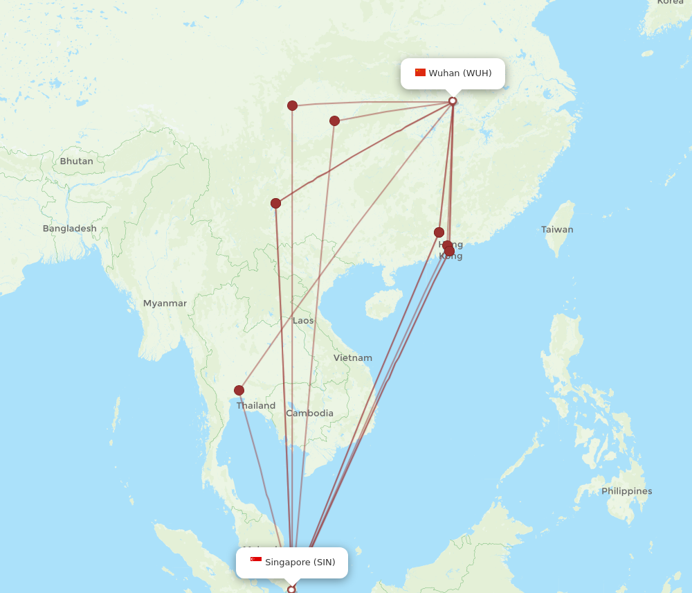 SIN to WUH flights and routes map