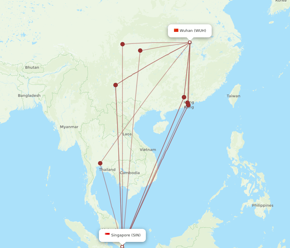 SIN to WUH flights and routes map