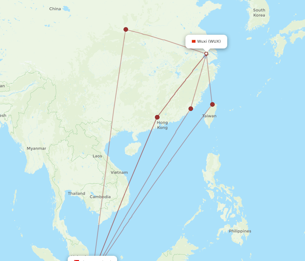 SIN to WUX flights and routes map