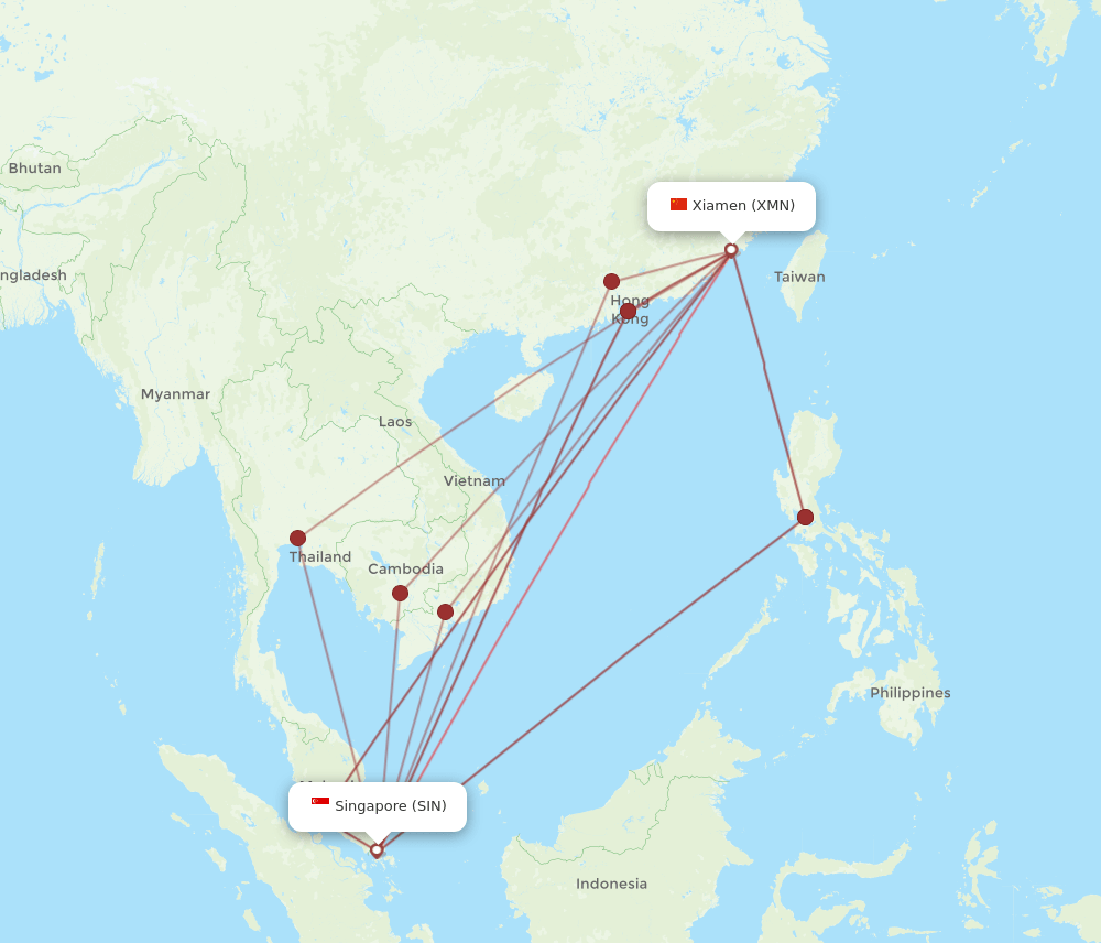 SIN to XMN flights and routes map