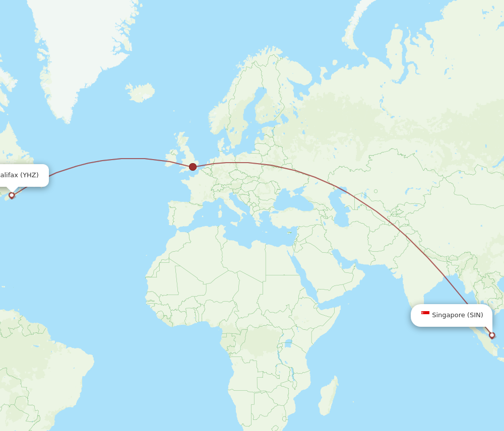 SIN to YHZ flights and routes map