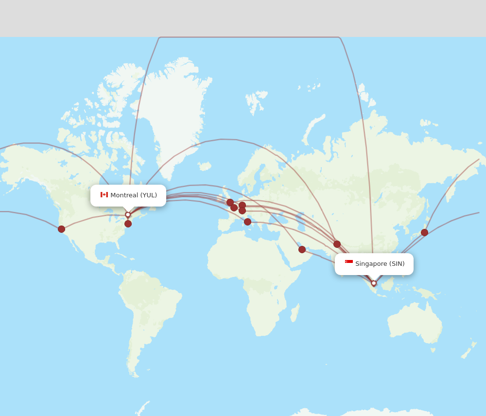 SIN to YUL flights and routes map