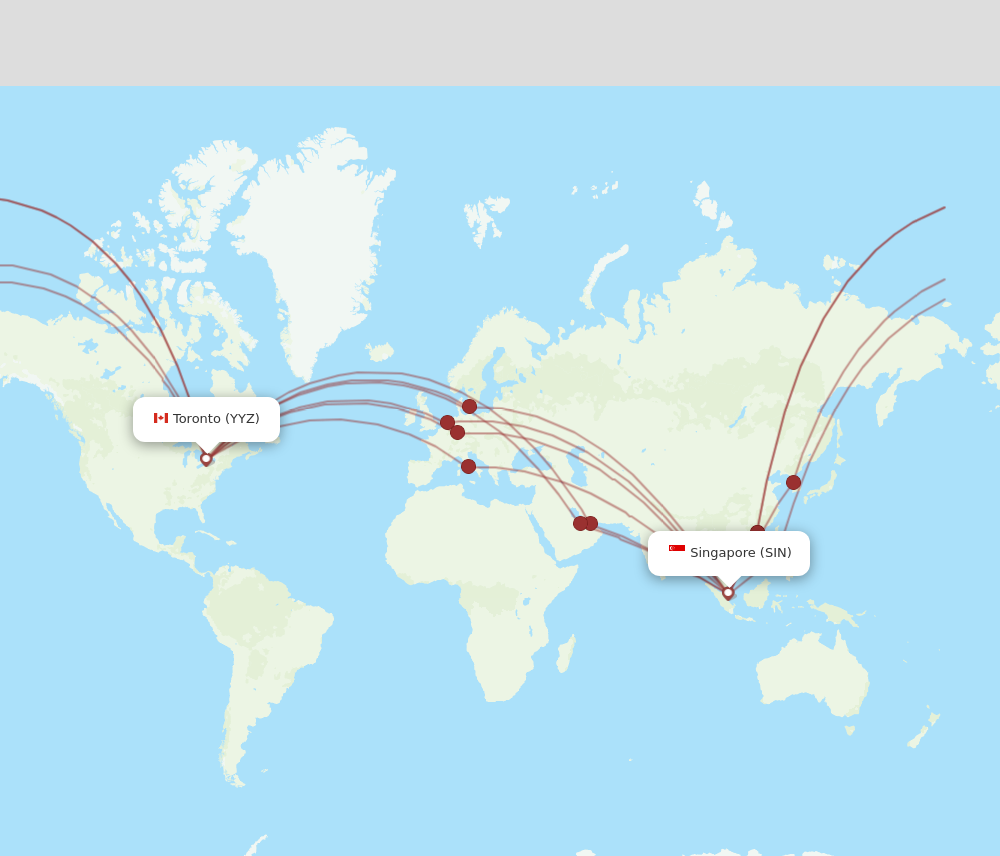 SIN to YYZ flights and routes map