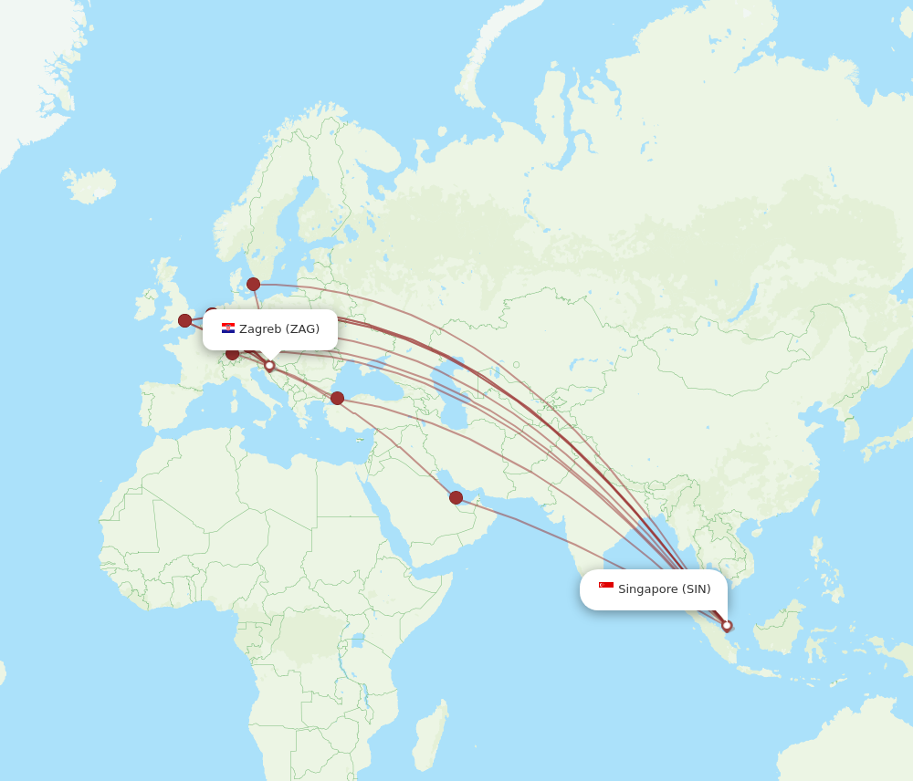 SIN to ZAG flights and routes map