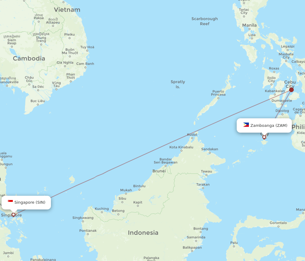 ZAM to SIN flights and routes map