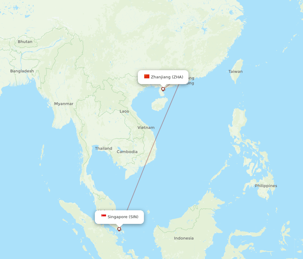 SIN to ZHA flights and routes map