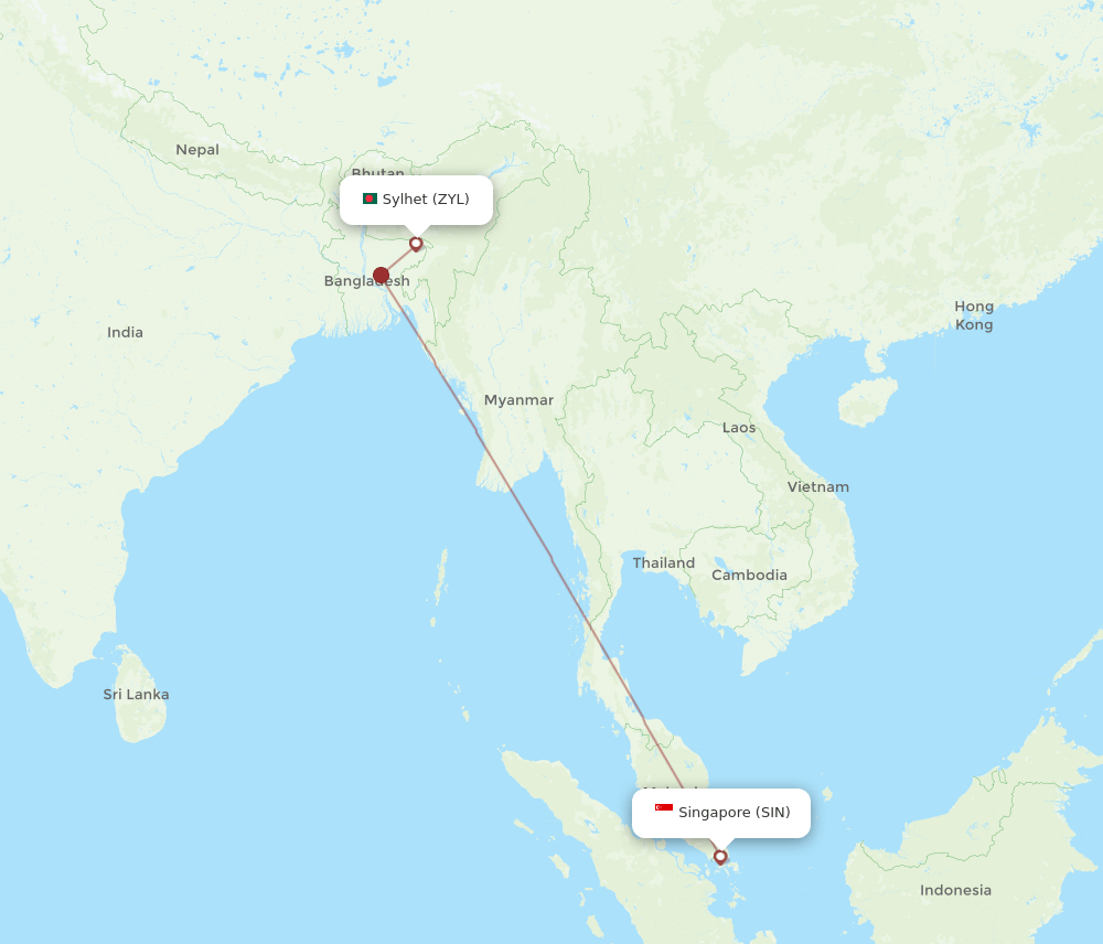 SIN-ZYL flight routes