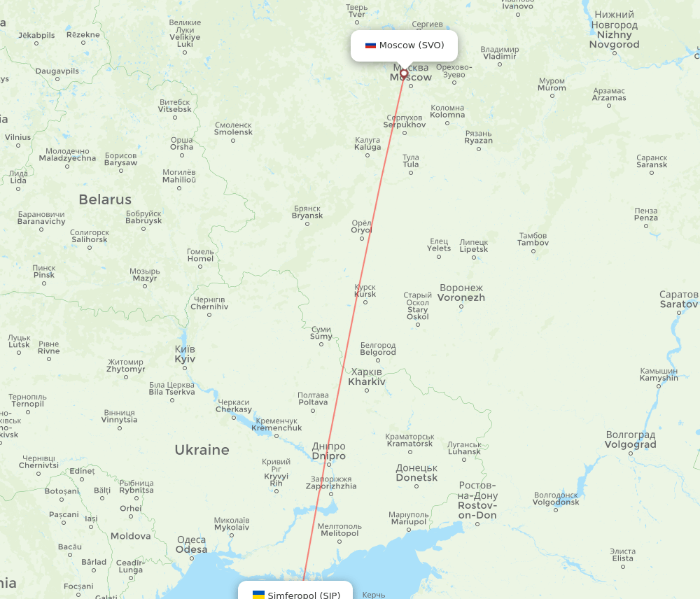 Simferopol - Moscow route map and flight paths