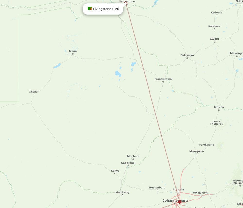 Livingstone - Sishen route map and flight paths