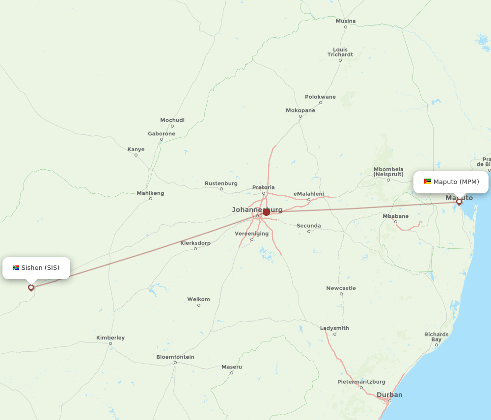 Maputo - Sishen route map and flight paths