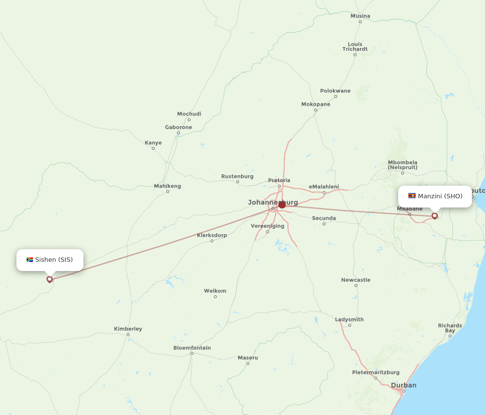 Manzini - Sishen route map and flight paths
