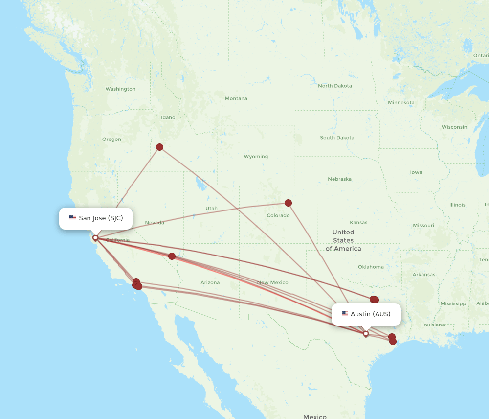 SJC-AUS flight routes