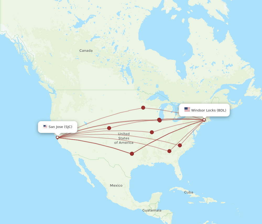 SJC-BDL flight routes