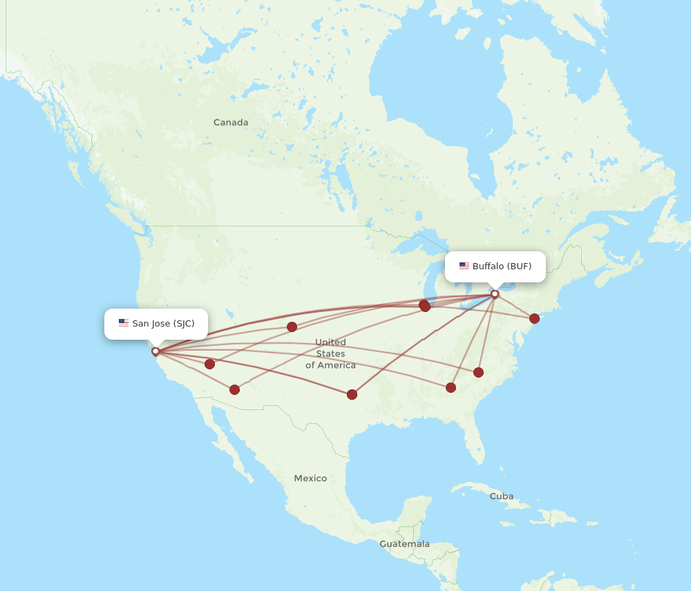 SJC to BUF flights and routes map