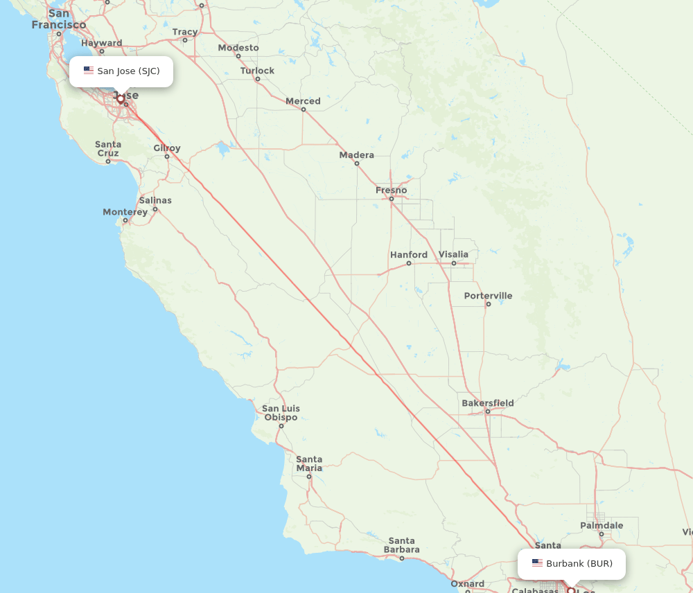 SJC-BUR flight routes