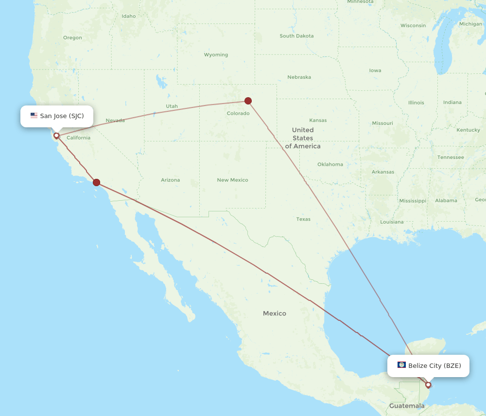 SJC-BZE flight routes