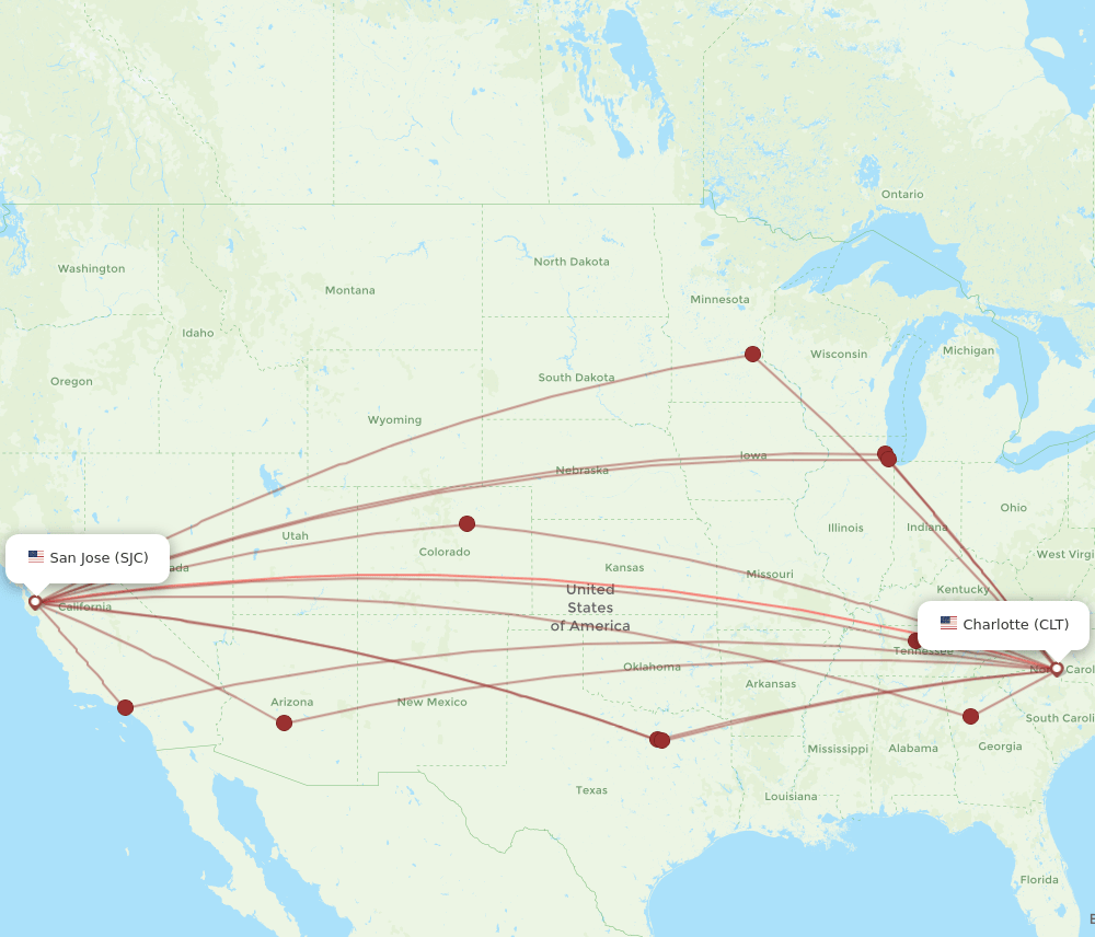 SJC-CLT flight routes