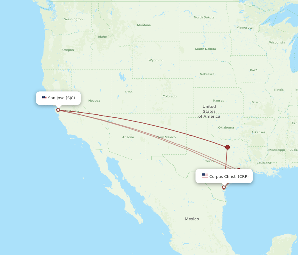 SJC to CRP flights and routes map