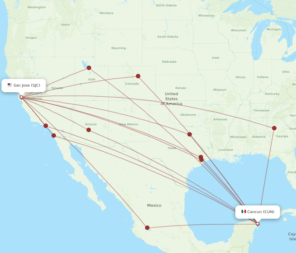 SJC-CUN flight routes