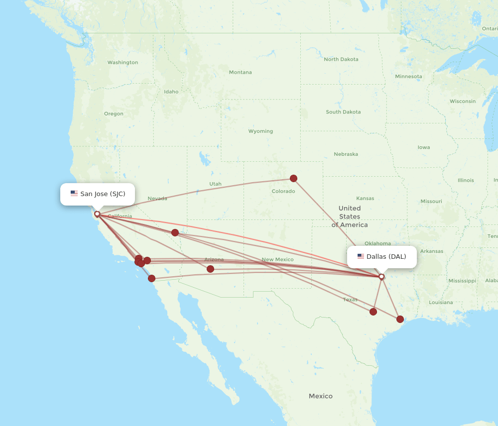 SJC-DAL flight routes