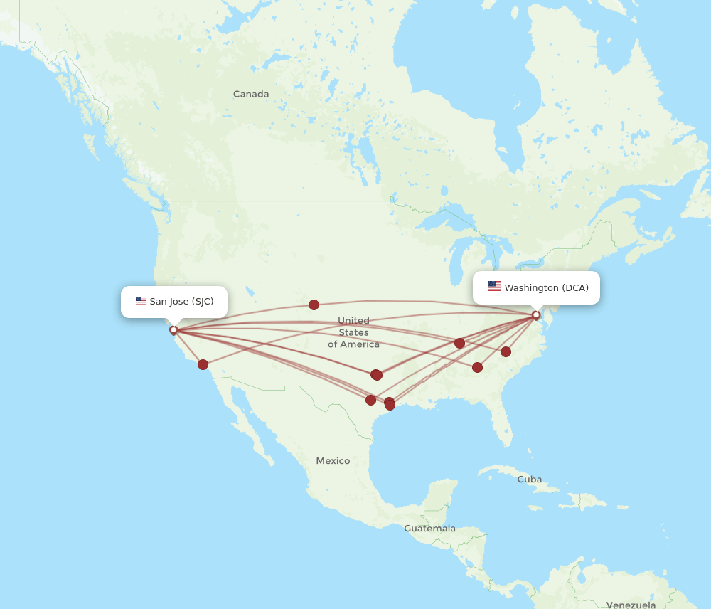 SJC-DCA flight routes