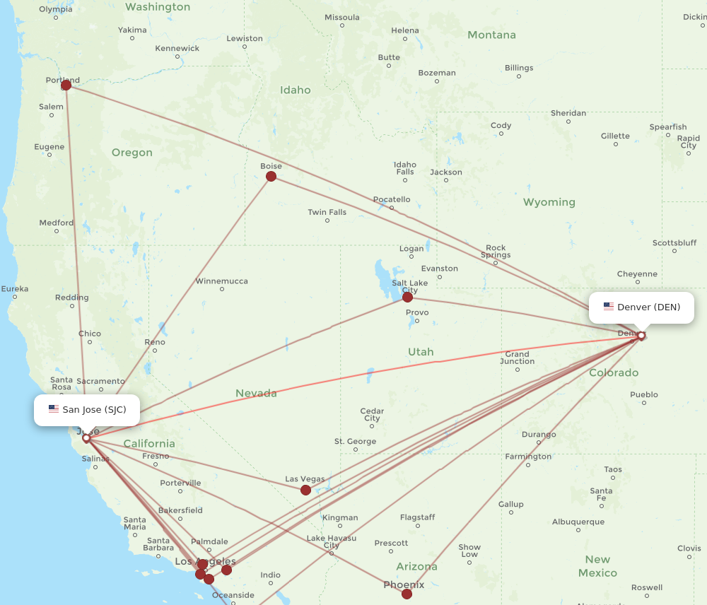 SJC to DEN flights and routes map