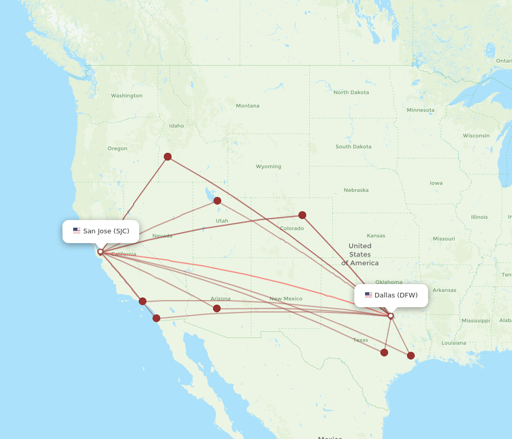 SJC-DFW flight routes
