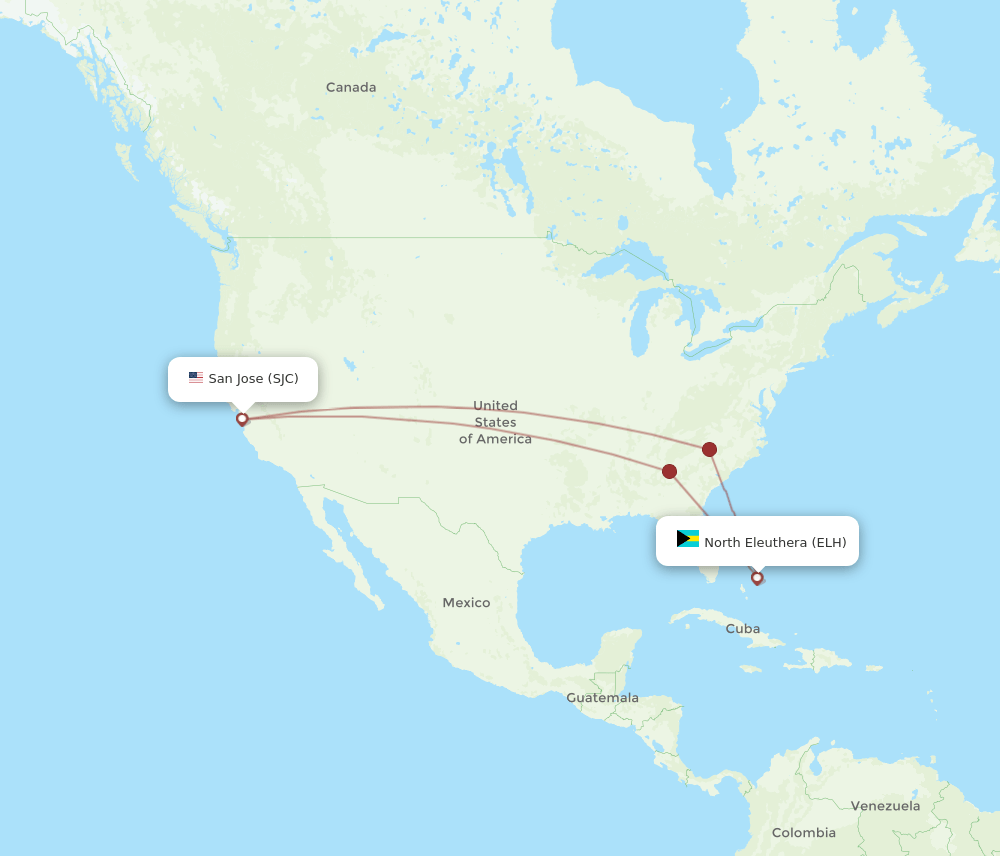 SJC-ELH flight routes
