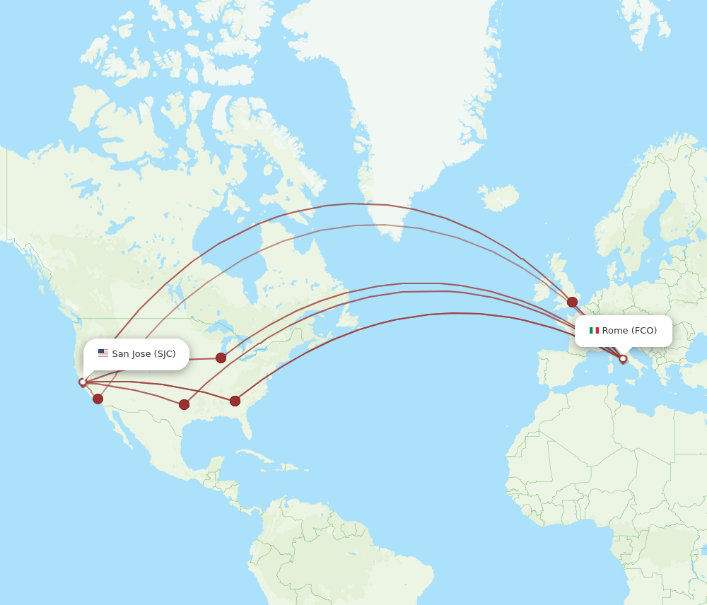 SJC-FCO flight routes