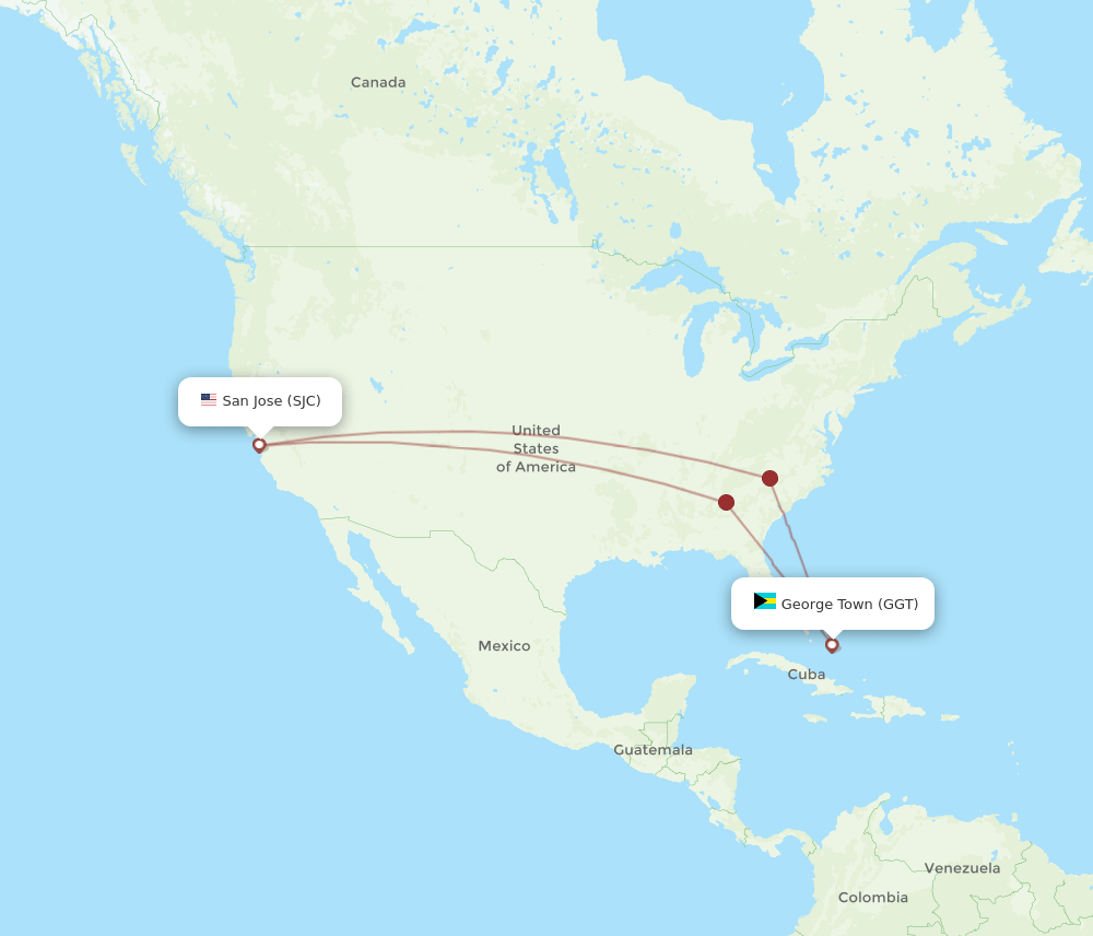 SJC-GGT flight routes