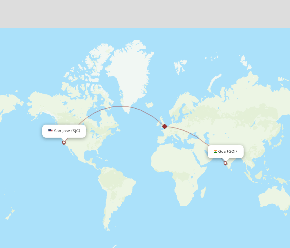 San Jose - Goa route map and flight paths
