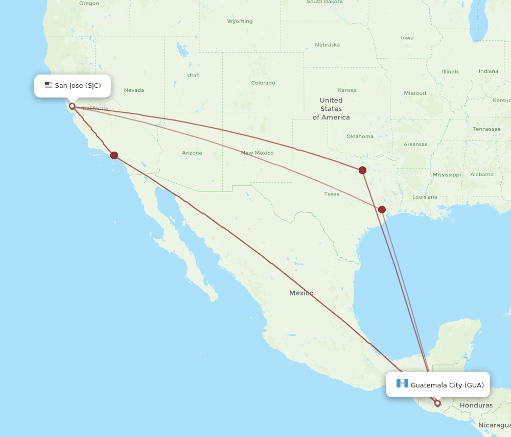 SJC-GUA flight routes