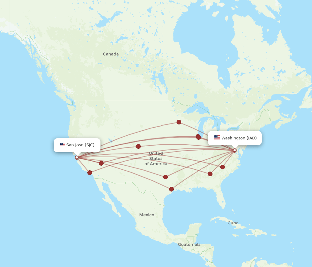 SJC to IAD flights and routes map