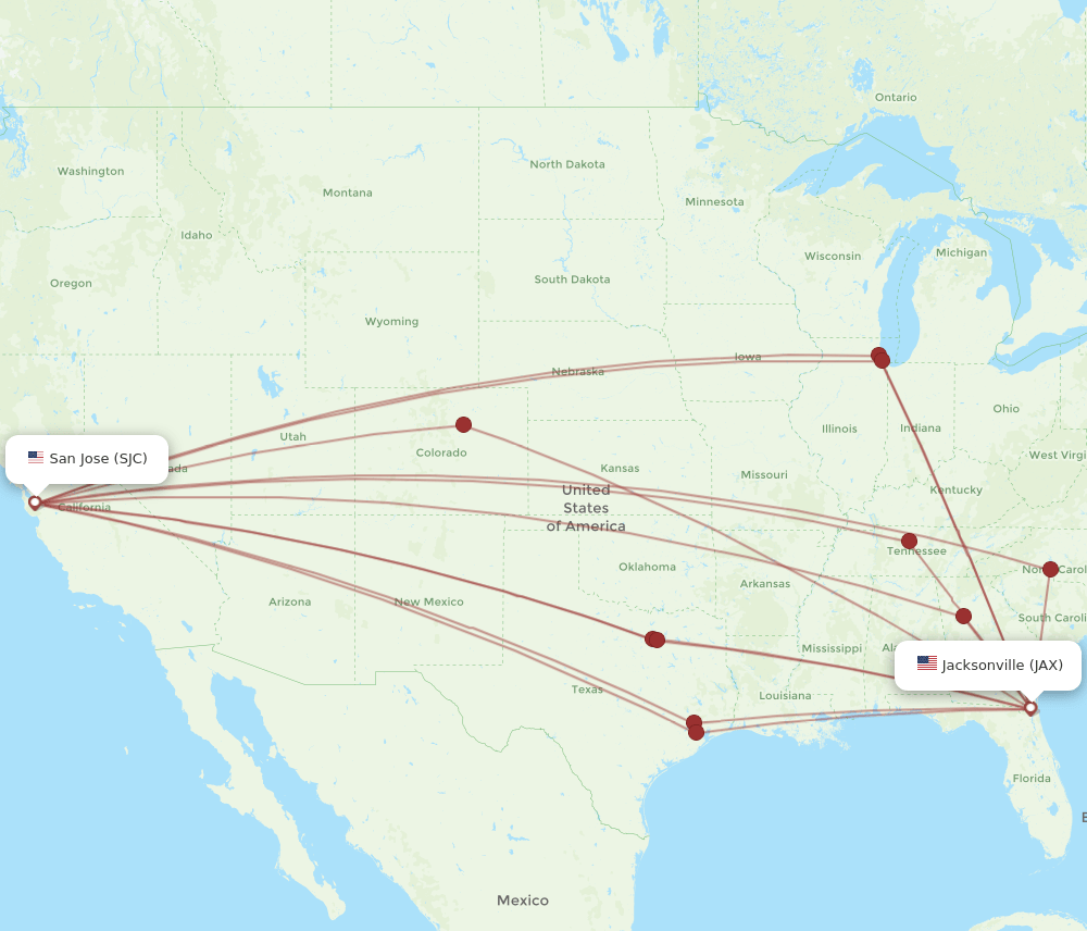 SJC-JAX flight routes