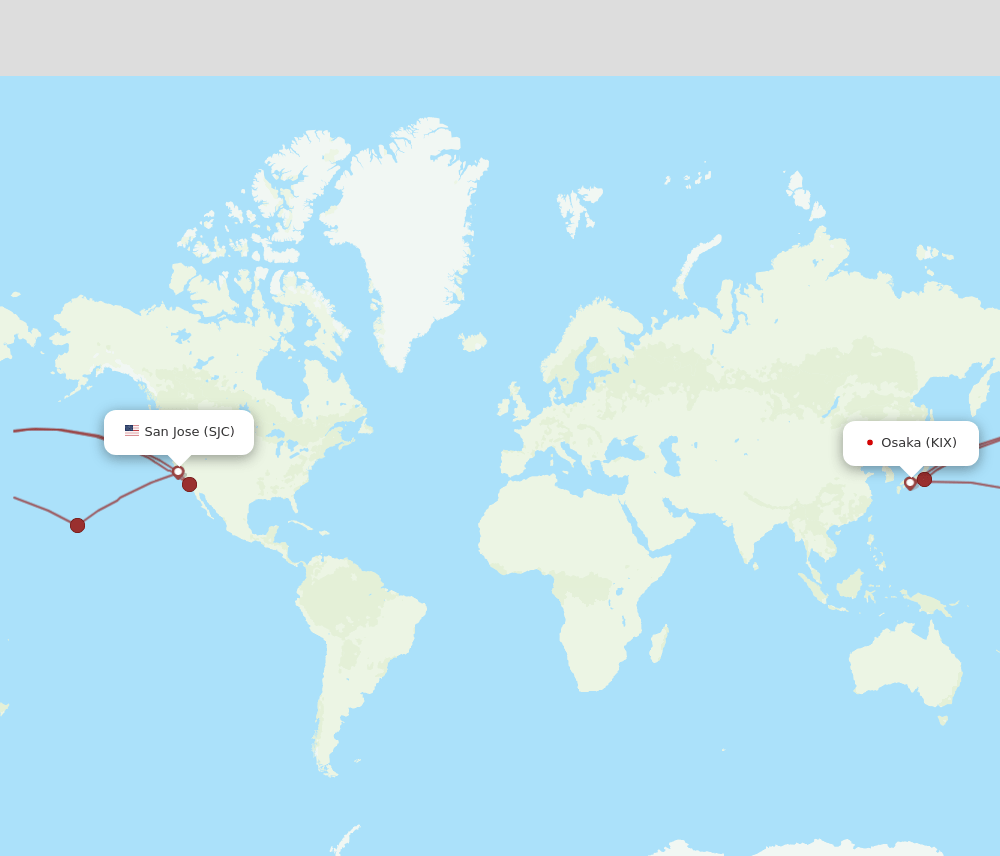 SJC to KIX flights and routes map