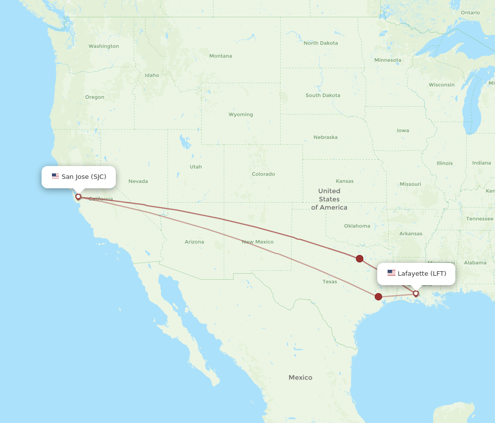 SJC-LFT flight routes