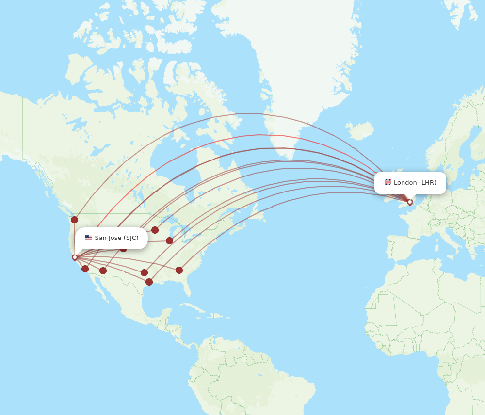 SJC-LHR flight routes
