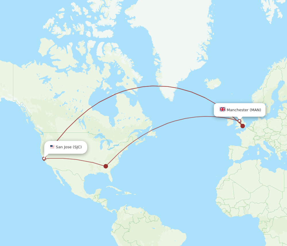 SJC-MAN flight routes