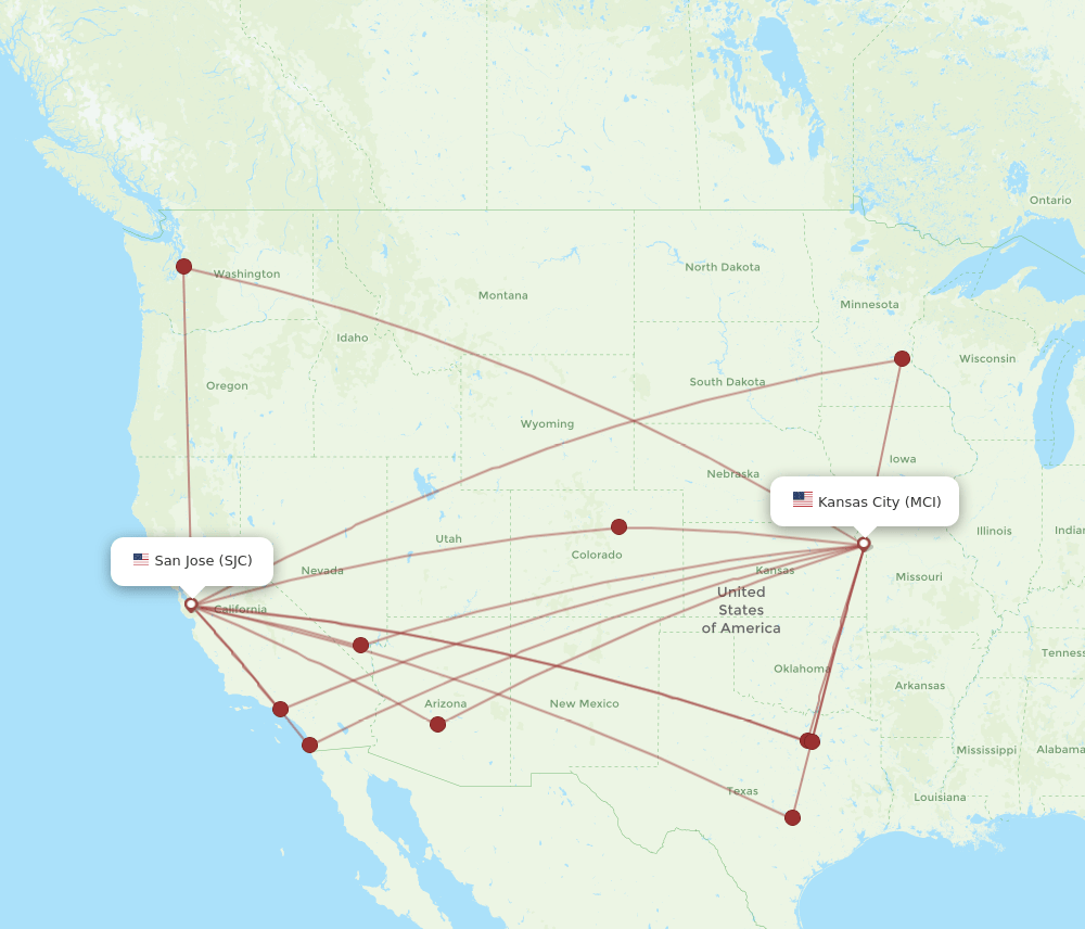 SJC-MCI flight routes