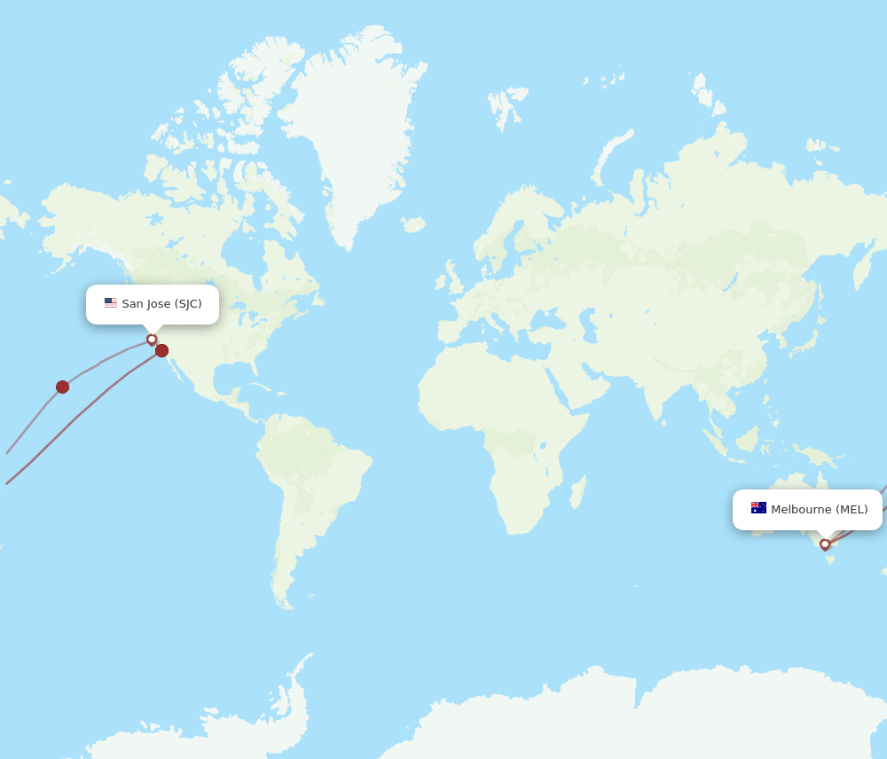 SJC to MEL flights and routes map