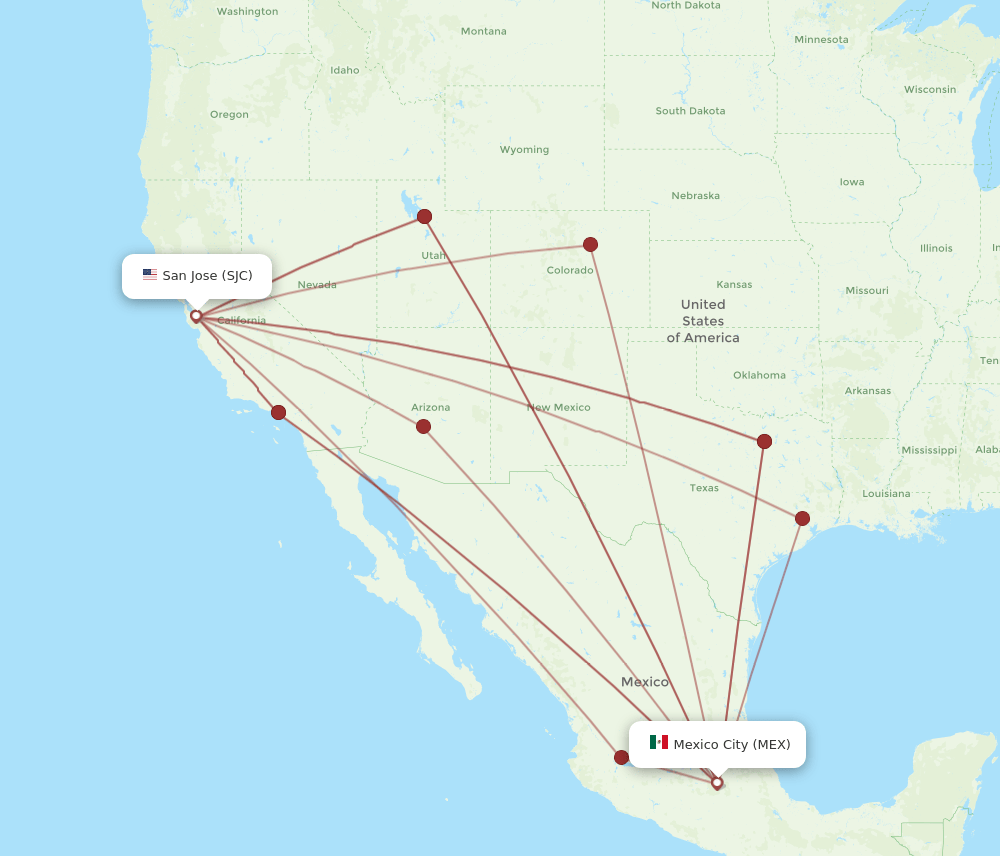 SJC-MEX flight routes