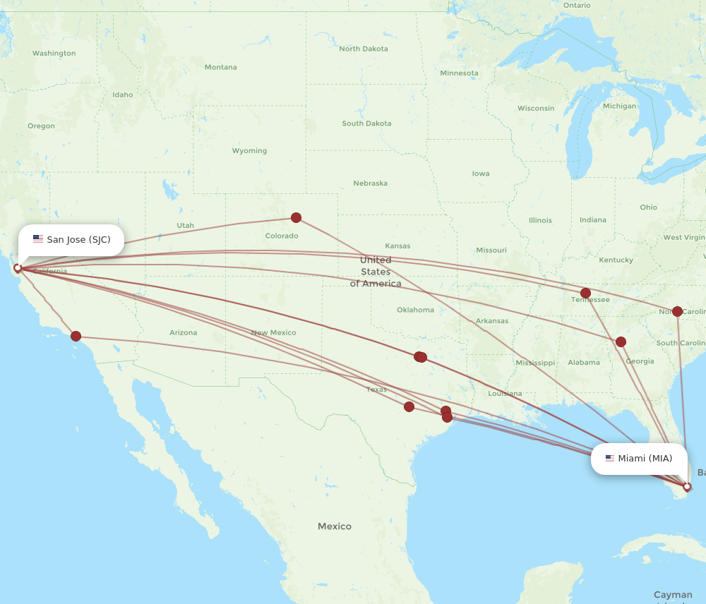 SJC to MIA flights and routes map