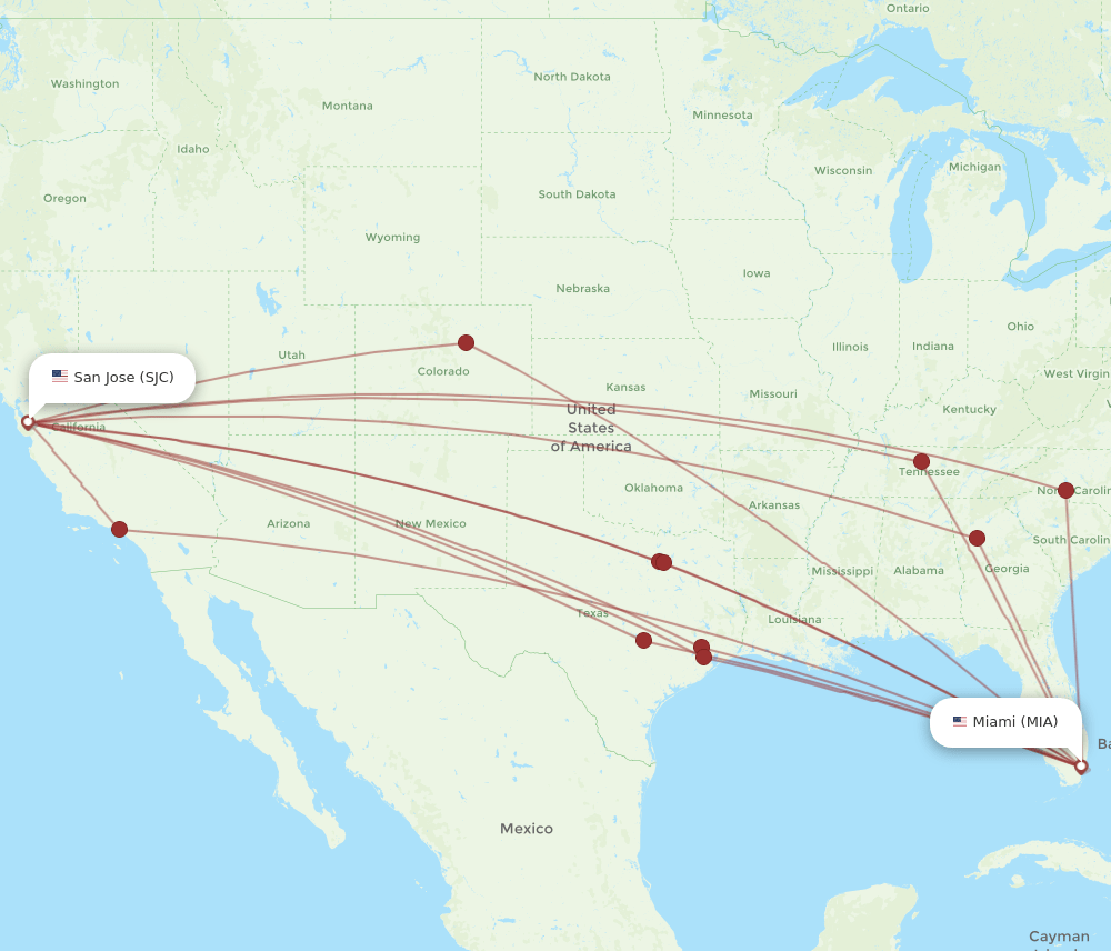SJC-MIA flight routes