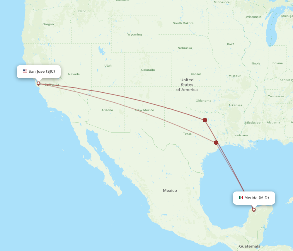 SJC to MID flights and routes map