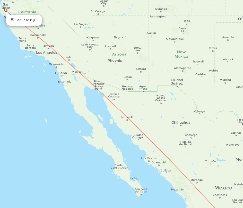 San Jose - Morelia route map and flight paths