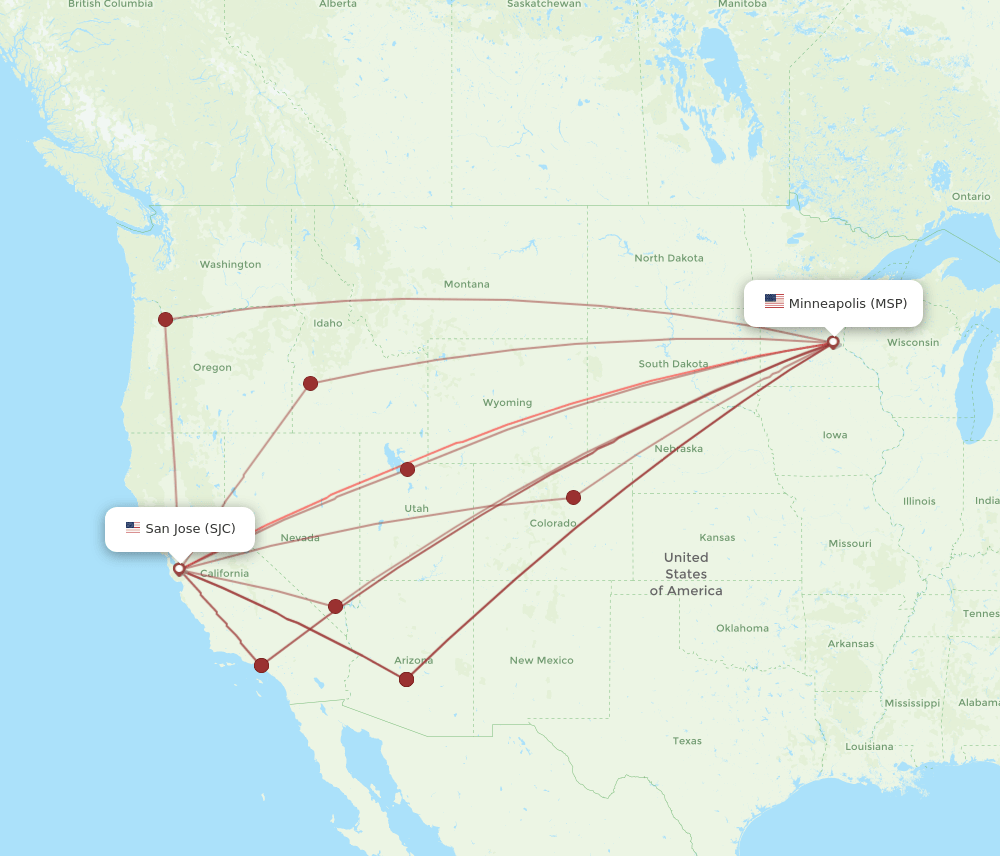 SJC-MSP flight routes