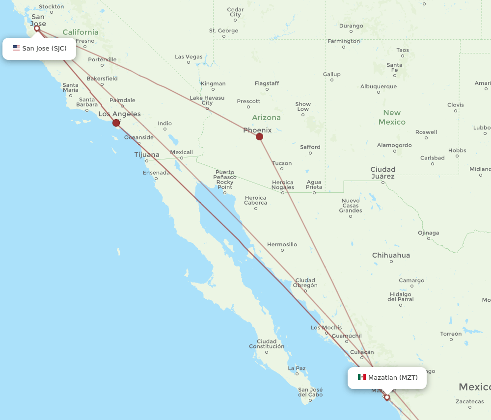 SJC-MZT flight routes