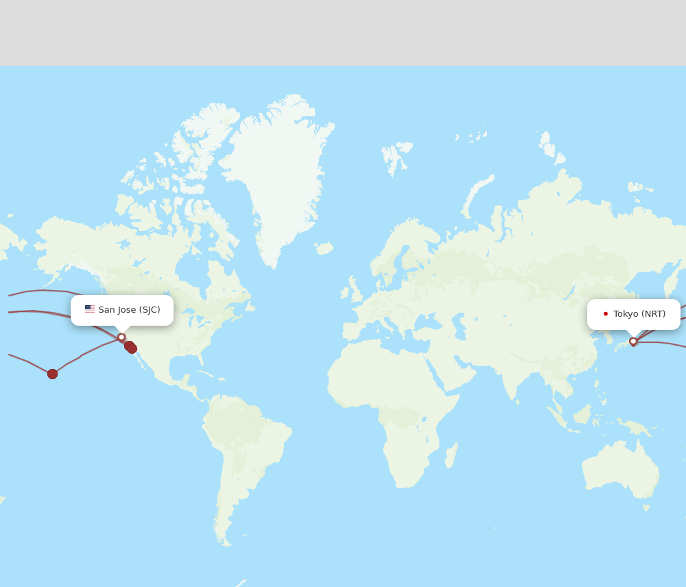 SJC to NRT flights and routes map