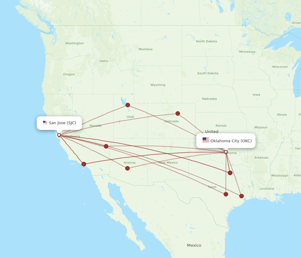 SJC-OKC flight routes