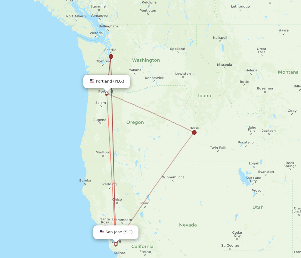 SJC-PDX flight routes